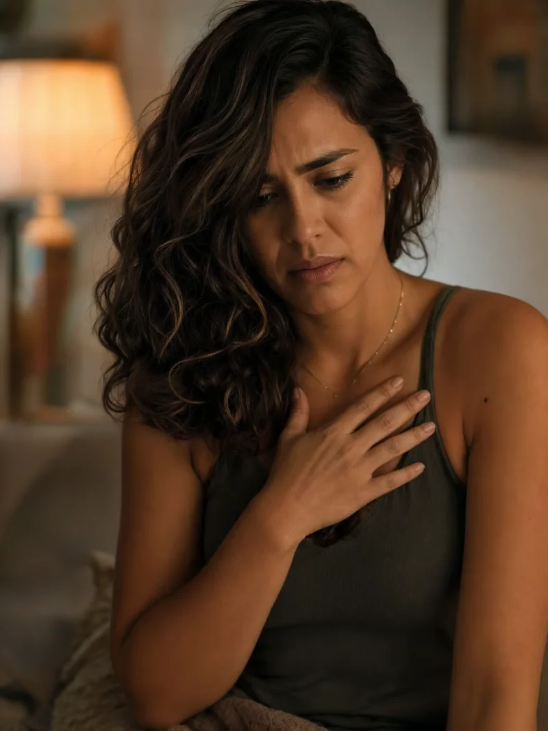 Mujer pensativa en su habitación
